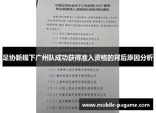 足协新规下广州队成功获得准入资格的背后原因分析